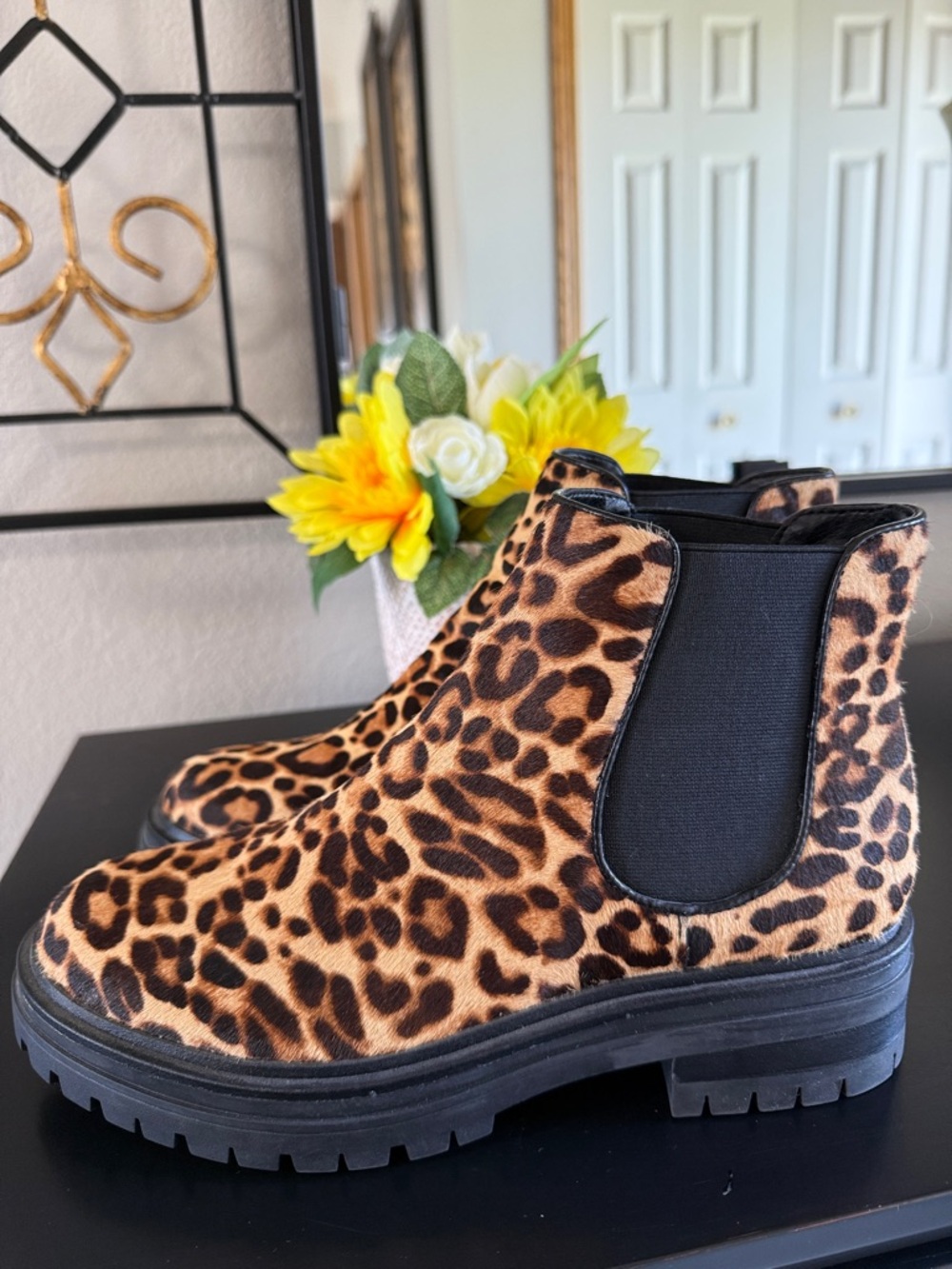 Kenneth Cole New York Rhode Leather Leopard Print Chelsea Boots